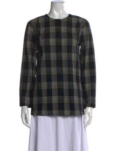 Pre-owned Trademark Plaid Print Crew Neck Top In Black