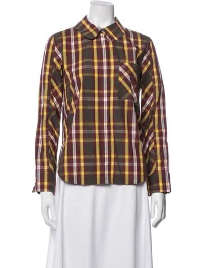 Pre-owned Trademark Plaid Print Long Sleeve Button-up Top In Yellow