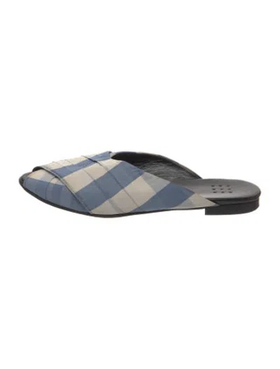 Pre-owned Trademark Plaid Print Mules In Blue