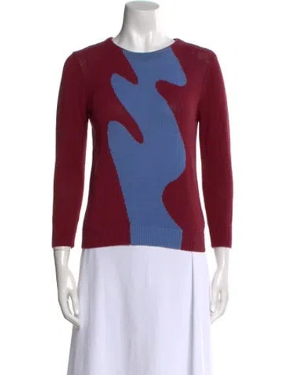 Pre-owned Trademark Printed Scoop Neck Sweater In Burgundy