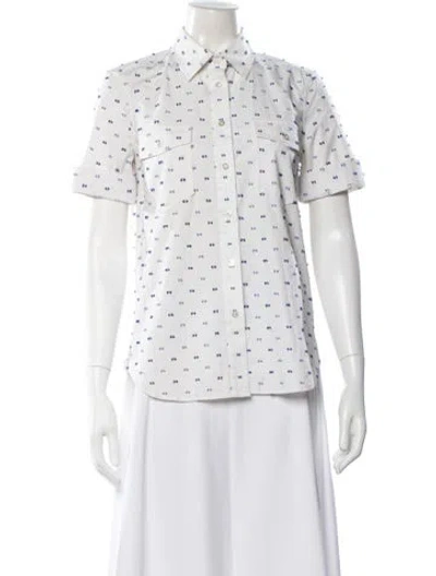 Pre-owned Trademark Printed Short Sleeve Button-up Top In Multi