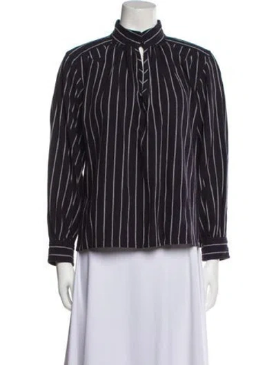 Pre-owned Trademark Striped Mock Neck Blouse In Blue