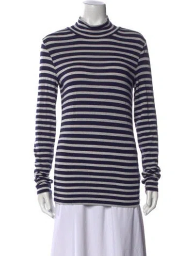 Pre-owned Trademark Striped Mock Neck Top In Blue