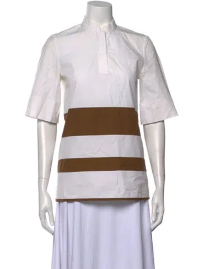 Pre-owned Trademark Striped Short Sleeve Top In White