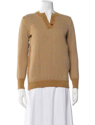 Pre-owned Trademark Striped V-neck Sweater In Brown
