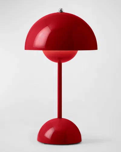 Tradition Flowerpot Portable Led Table Lamp In Vermillion Red