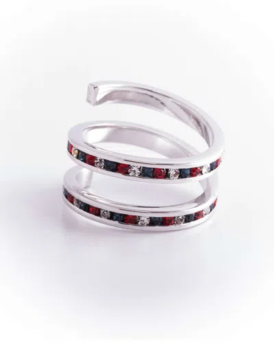 Traditions Jewelry Company Fine Silver Plated Patriotic Crystal Spiral Ring In Multi