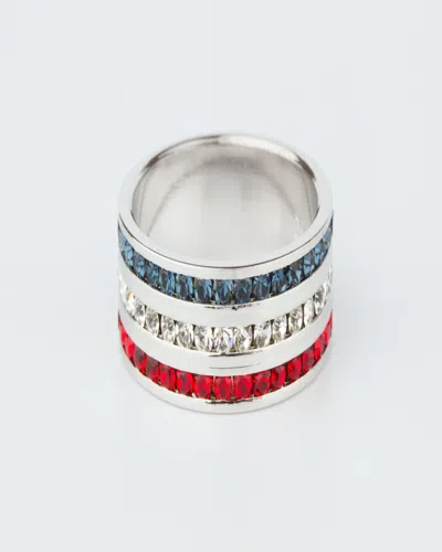 Traditions Jewelry Company Sterling Silver 3 Row Patriotic Eternity Ring In Multi