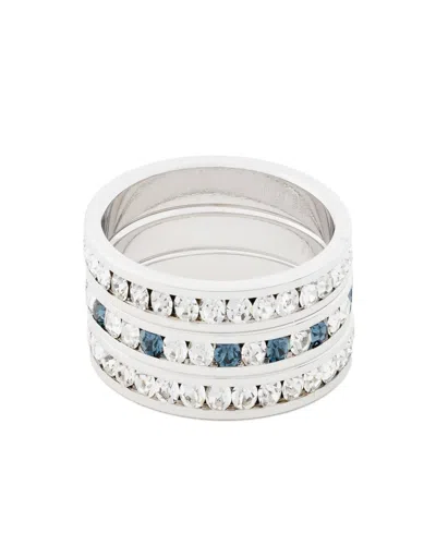 Traditions Jewelry Company Sterling Silver Alternating Crystal Eternity Ring 3 Piece Set In Blue
