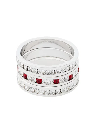 Traditions Jewelry Company Sterling Silver Alternating Crystal Eternity Ring 3 Piece Set In Red