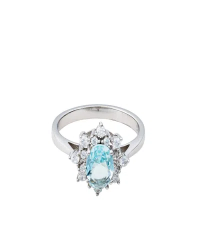 Traditions Jewelry Company Sterling Silver Blue Topaz Ring With Cubic Zircon Accents In White