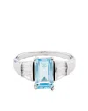 Traditions Jewelry Company Sterling Silver Blue Topaz Ring With Cubic Zircon Baguette Accents In Metallic