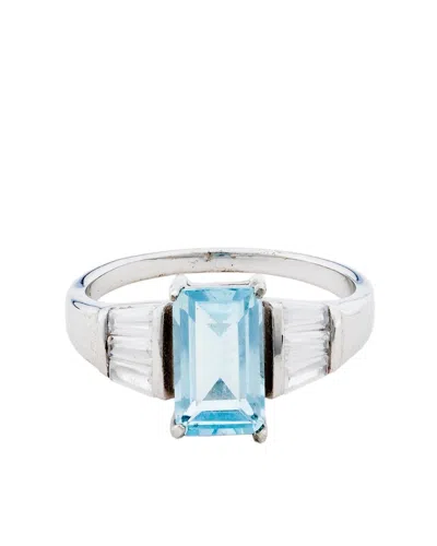 Traditions Jewelry Company Sterling Silver Blue Topaz Ring With Cubic Zircon Baguette Accents In Metallic