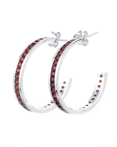 Traditions Jewelry Company Sterling Silver Channel-set 1'' Hoop Genuine Peridot August Birthstone Earring In Multi