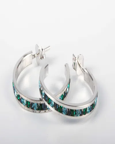 Traditions Jewelry Company Sterling Silver Channel Set Blue Tonal Swarovski Crystal One Inch Earring In Green