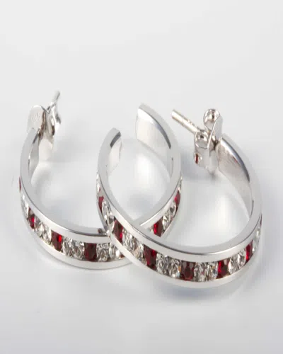 Traditions Jewelry Company Sterling Silver Channel Set Blue Tonal Swarovski Crystal One Inch Earring In Red