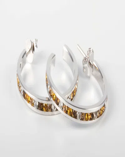 Traditions Jewelry Company Sterling Silver Channel Set Brown Topaz Tonal Swarovski Crystal One Inch Earring