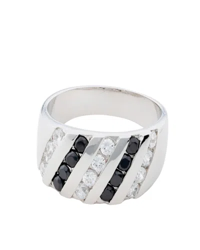 Traditions Jewelry Company Sterling Silver Channel-set Clear Crystal Wide Band Ring In Black
