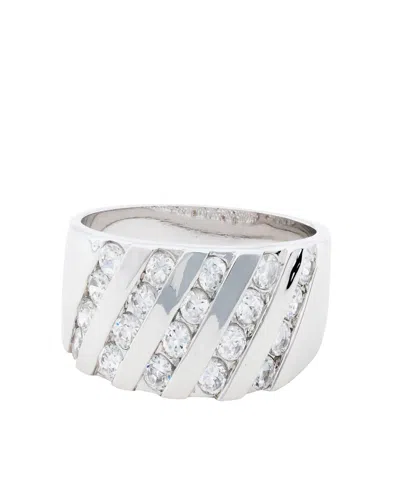 Traditions Jewelry Company Sterling Silver Channel-set Clear Crystal Wide Band Ring In White