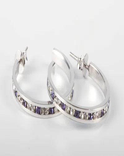 Traditions Jewelry Company Sterling Silver Channel Set Turquoise & Clear Swarovski Crystal One Inch Earring In Metallic
