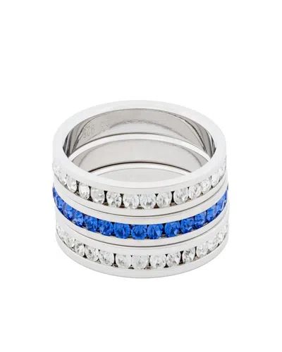 Traditions Jewelry Company Sterling Silver Crystal Birthstone Eternity Ring 3 Piece Set In Blue