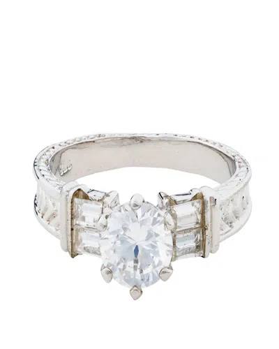 Traditions Jewelry Company Sterling Silver Cubic Zircon Ring With Baguette Accent And Designed Band In White
