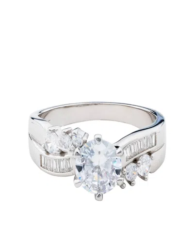 Traditions Jewelry Company Sterling Silver Cubic Zircon Ring With Baguette Accents In Metallic