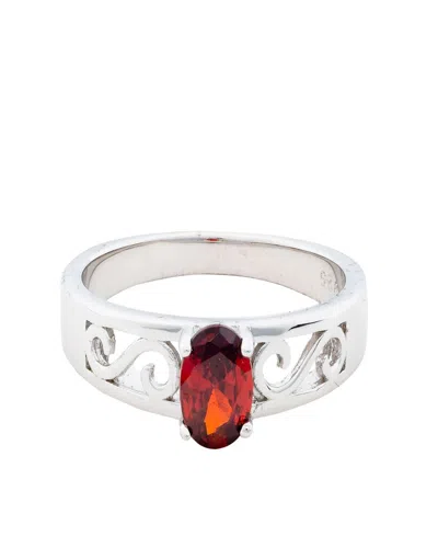 TRADITIONS JEWELRY COMPANY STERLING SILVER OVAL GARNET RING WITH FILIGREE DESIGNED BAND