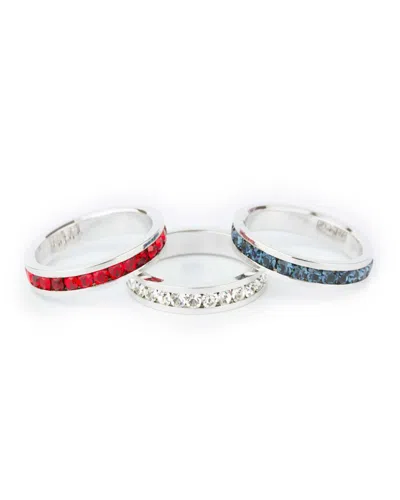 Traditions Jewelry Company Sterling Silver Patriotic Crystal Eternity Ring 3 Piece Set In White