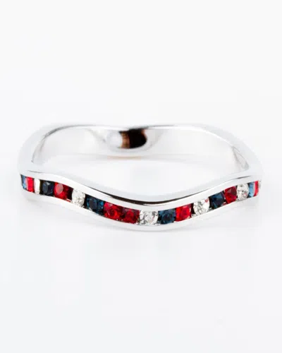 Traditions Jewelry Company Sterling Silver Patriotic Crystal Stackable Wave Ring In Metallic