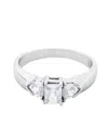 Traditions Jewelry Company Sterling Silver Princess Cut Cubic Zircon 3 Stone Ring With Square Center Stone And Tear Shaped Acce In Gray