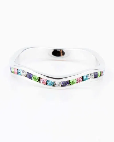 Traditions Jewelry Company Sterling Silver Rainbow Crystal Stackable Wave Ring In Blue
