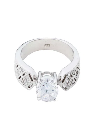 Traditions Jewelry Company Sterling Silver Round Cubic Zircon Solitaire Ring With Designed Band In White