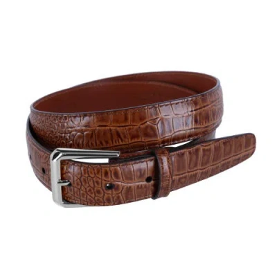 Trafalgar 30mm Mock Alligator Embossed Italian Leather Belt In Tan