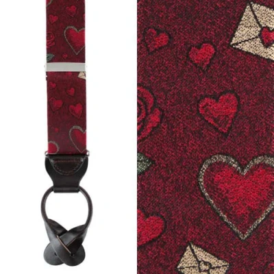 Trafalgar Amor Valentine's Note Silk Button End Suspenders In Burgundy