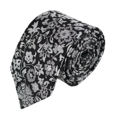 Trafalgar Arian Silver Floral And Vine Business Necktie In Black