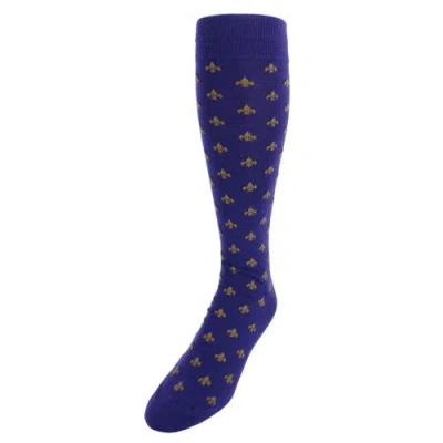 Trafalgar Atlas Fleur De Lis Over The Calf Fine Merino Wool Socks In Purple And Gold Fleur Di Lis