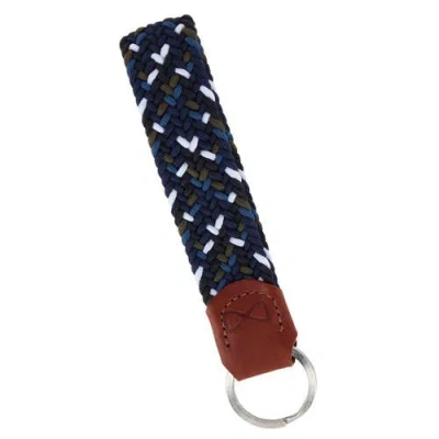 Trafalgar Augusta 25mm Leather & Braided Webbing Keychain In Navy Blue/black/and White