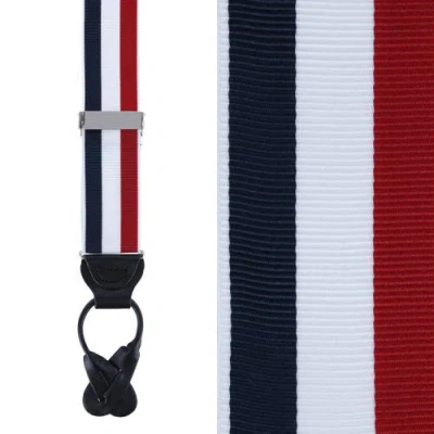Trafalgar Balint 38mm Striped Non Stretch Grosgrain Ribbon Button End Suspenders In Red/ White/ And Blue
