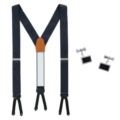 Trafalgar Banbury Silk Button End Suspenders (braces) And Esteban Cufflinks Set In Black
