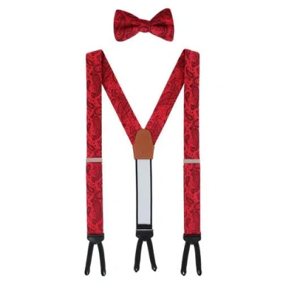 Trafalgar Banbury Tone On Tone Paisley Silk Suspenders (braces) And Bow Tie Set In Burgundy