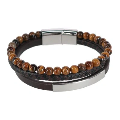 Trafalgar Beaded And Leather 3 Strand Bracelet In Brown