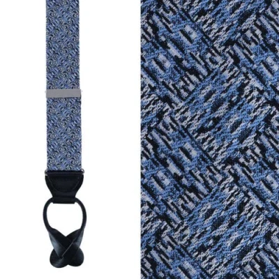 Trafalgar Benito's Blue Basket Weave Pattern Silk Novelty Button End Suspenders