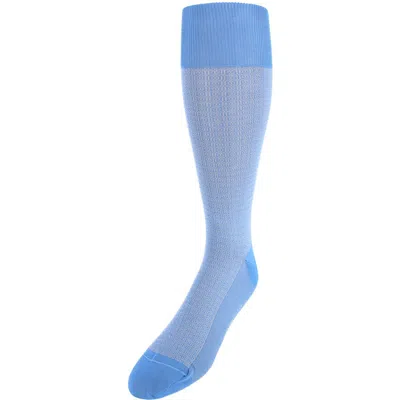 Trafalgar Bernard Chain Link Mercerized Cotton Mid-calf Socks In Light Blue With Grey