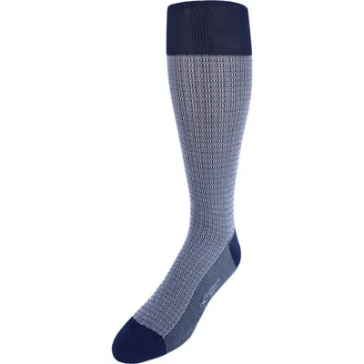 Trafalgar Bernard Chain Link Mercerized Cotton Mid-calf Socks In Navy With Light Blue