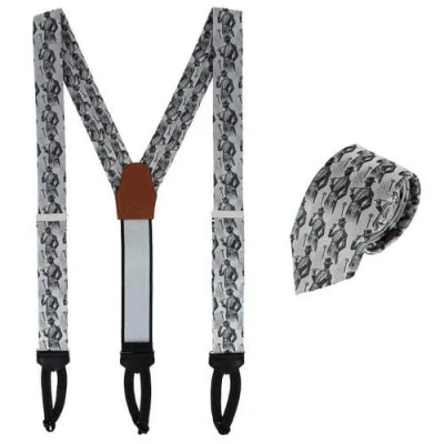 Trafalgar Big & Tall Ambrose Dapper Night Silk Formal End Suspenders (braces) And Necktie Set In Gray