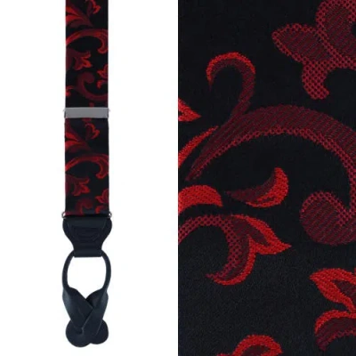 Trafalgar Big & Tall Christian The Romantic Brocade Silk Button End Suspenders In Red