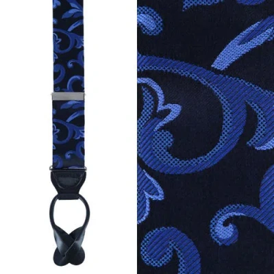 Trafalgar Big & Tall Christian The Romantic Brocade Silk Button End Suspenders In Blue