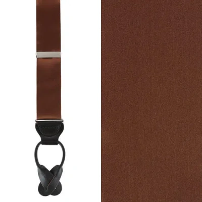 Trafalgar Big & Tall Dutton Solid Colored Silk Button End Suspenders In Brown