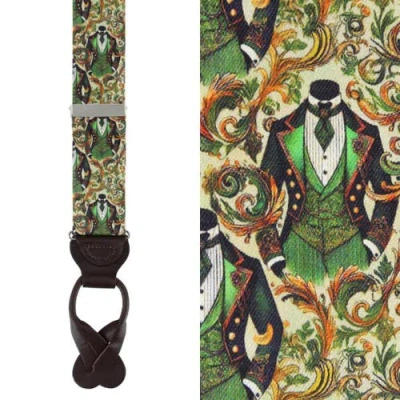 Trafalgar Big And Tall Shall We Dance Silk Novelty Button End Suspenders In Green